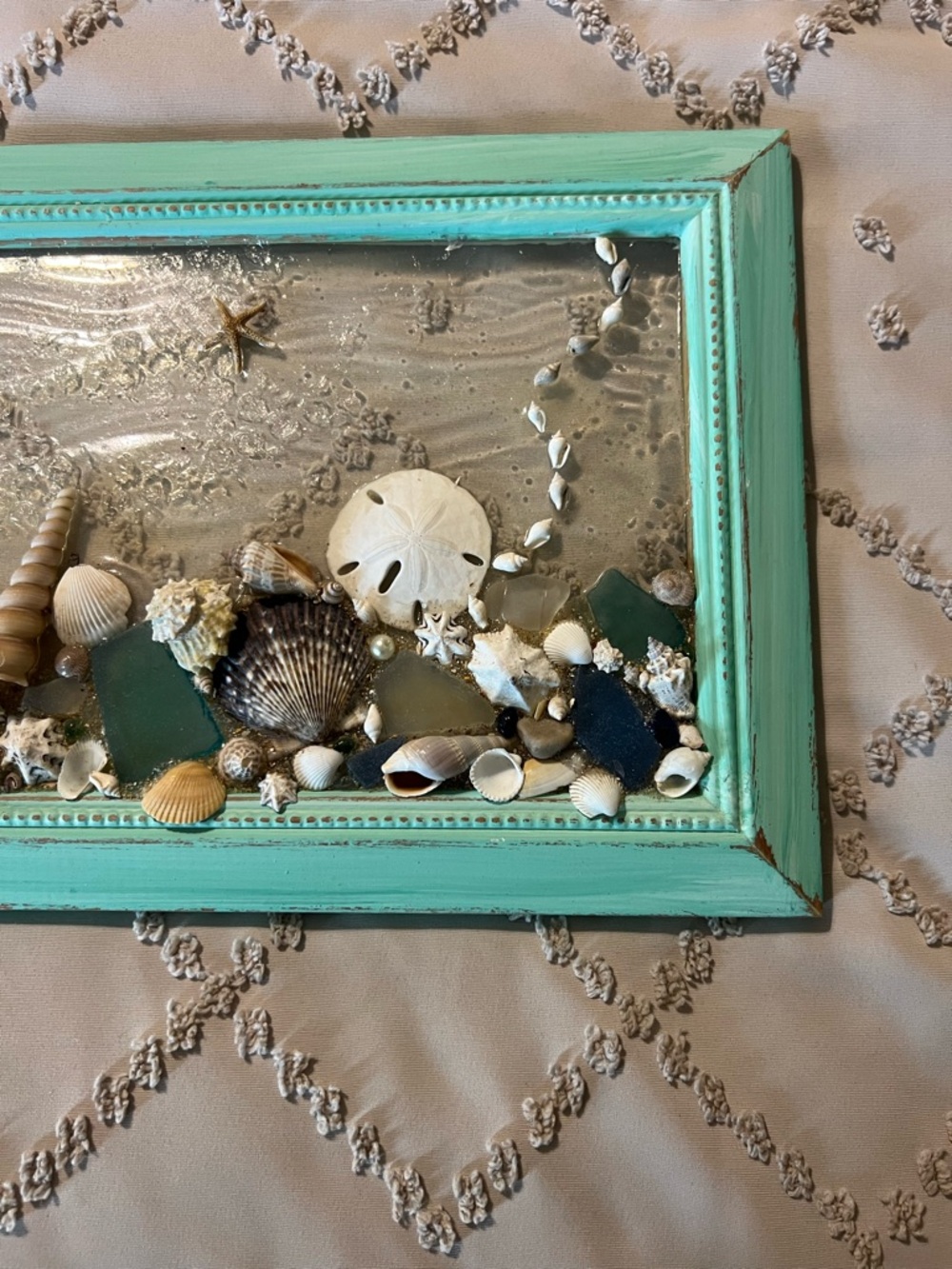 Coastal Shell Art Framed Beach Decor Epoxy Resin Seaglass Seashell Wall Hanging - Picture 5 of 6